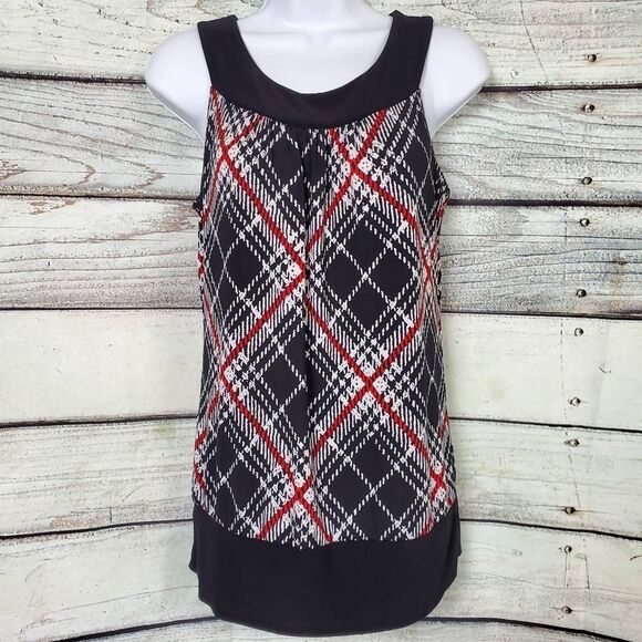 Maurices Women’s Red Black Plaid Sleeveless Blouse Top L - Picture 1 of 6